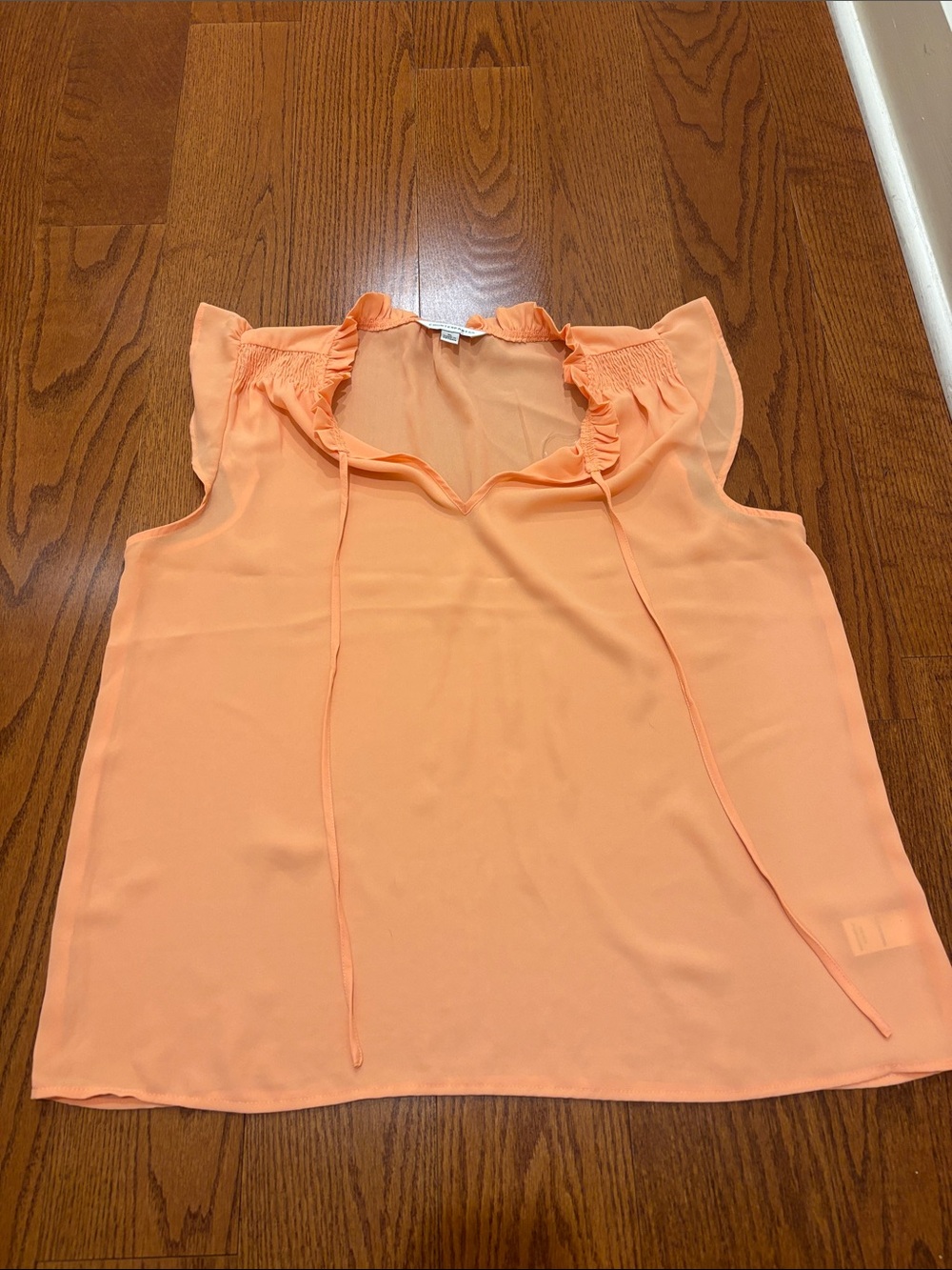 Women’s Peach Ruffle Tie-Neck Sleeveless Top